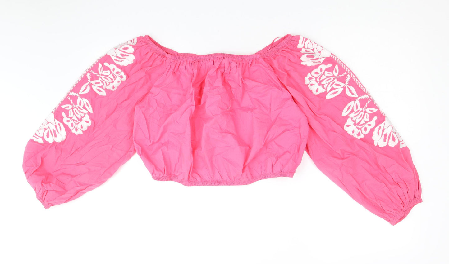 Marks and Spencer Womens Pink 100% Cotton Cropped Blouse Size 18 Boat Neck - Bardot