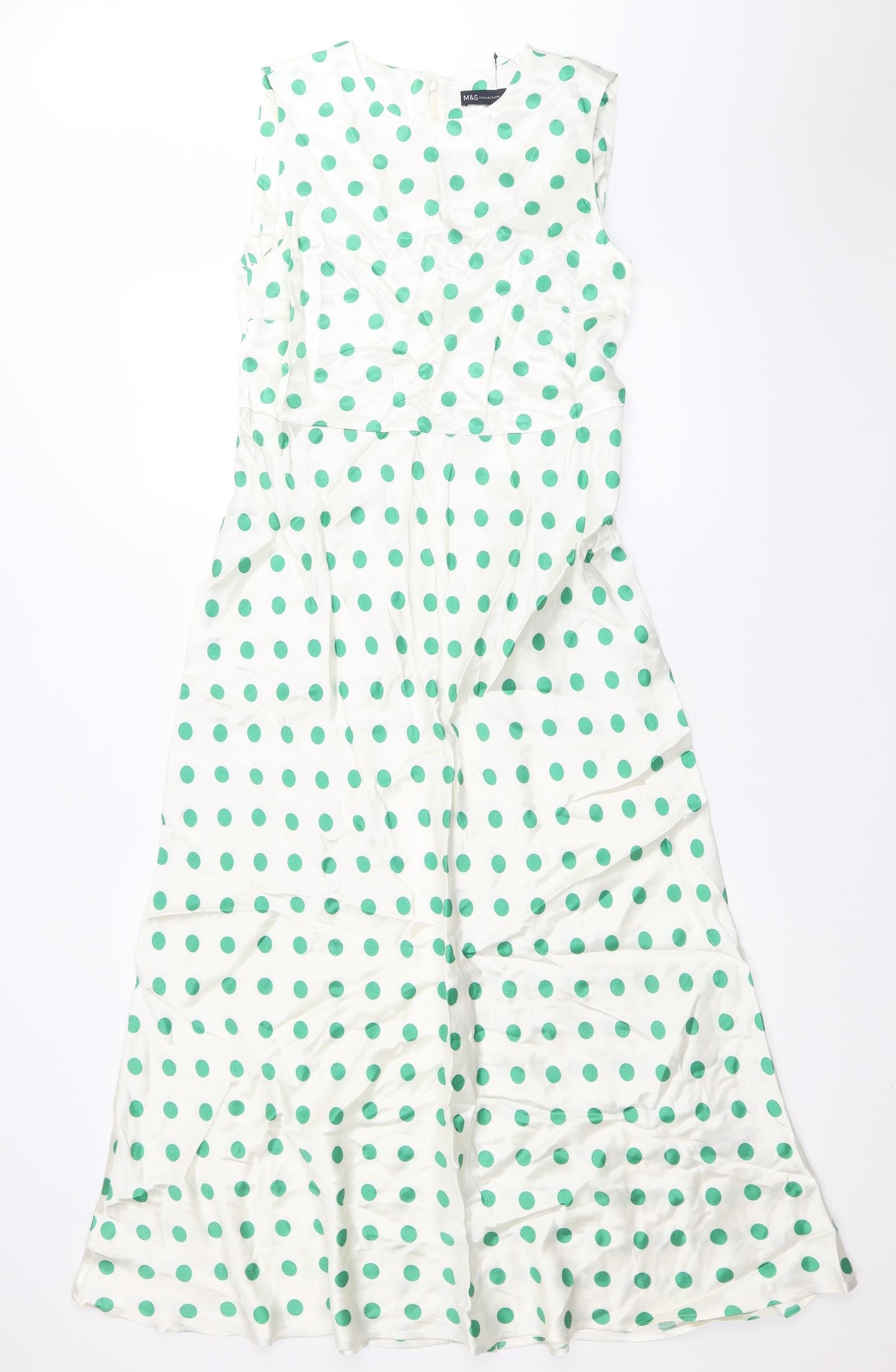 Marks and Spencer Womens Ivory Polka Dot Viscose A-Line Size 10 Round Neck Zip