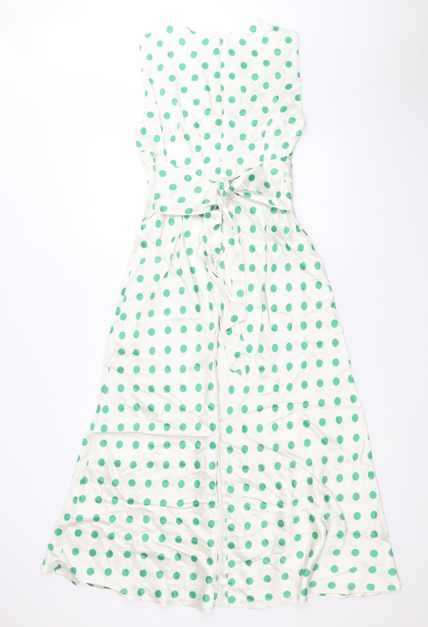 Marks and Spencer Womens Ivory Polka Dot Viscose A-Line Size 10 Round Neck Zip