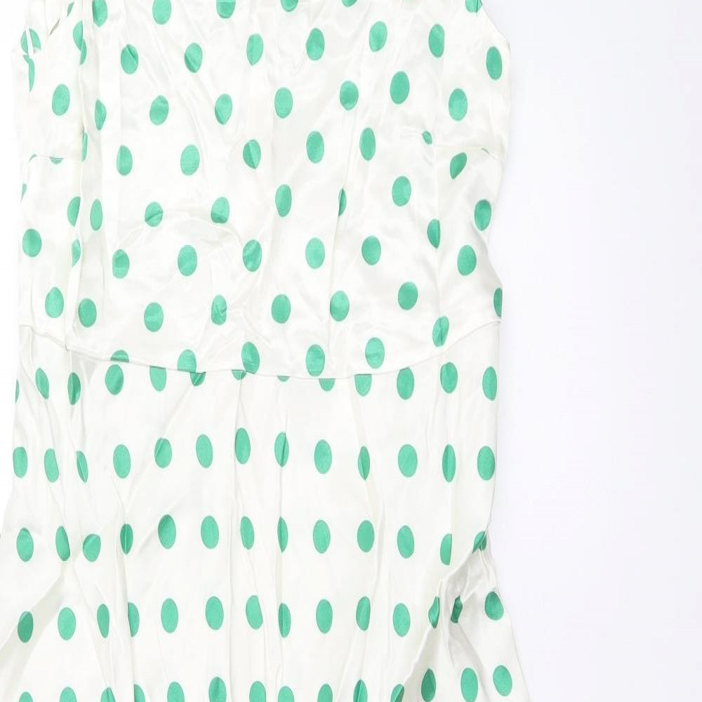 Marks and Spencer Womens Ivory Polka Dot Viscose A-Line Size 10 Round Neck Zip