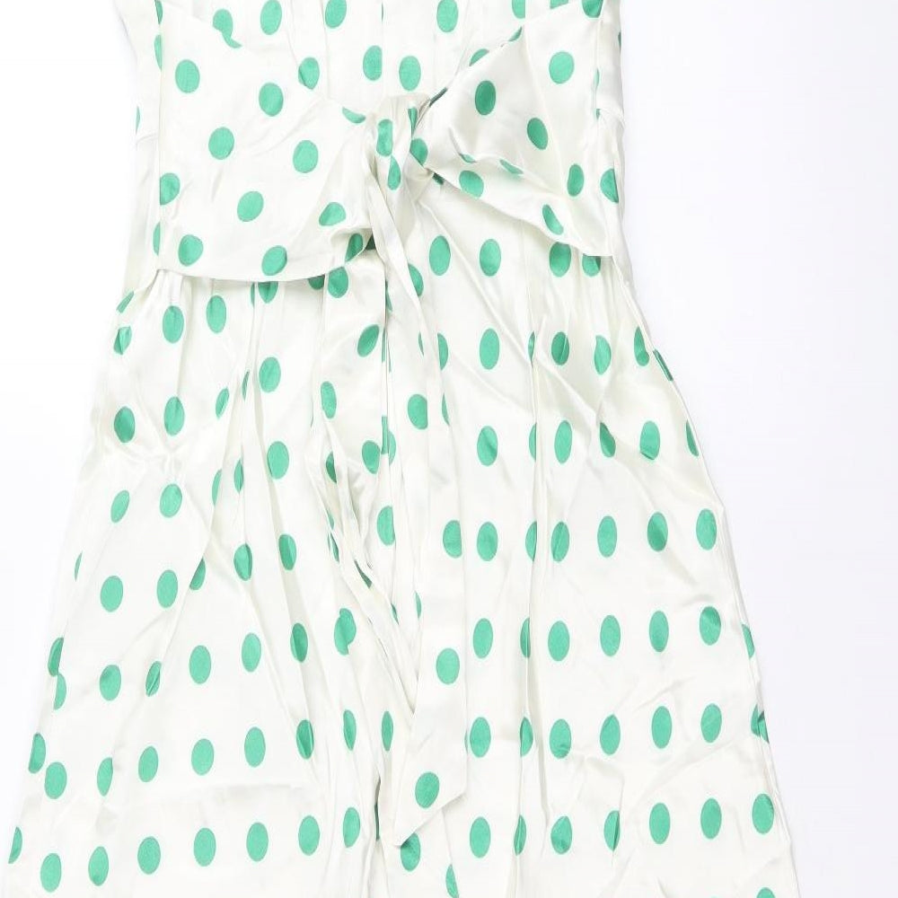 Marks and Spencer Womens Ivory Polka Dot Viscose A-Line Size 10 Round Neck Zip