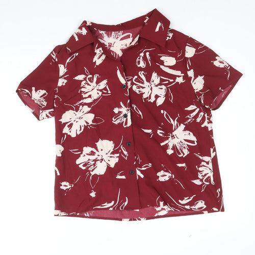 SheIn Womens Red Floral Polyester Basic Button-Up Size S Collared