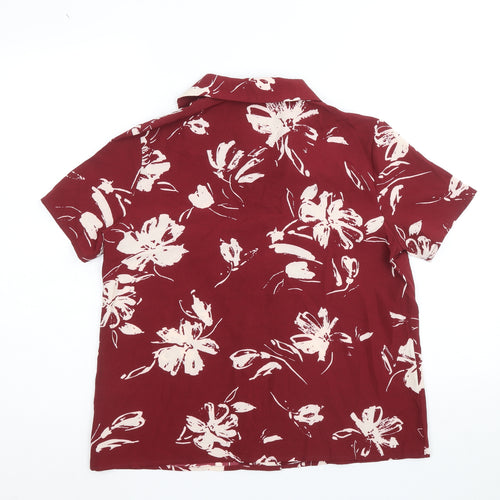 SheIn Womens Red Floral Polyester Basic Button-Up Size S Collared