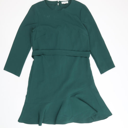 Warehouse Womens Green Polyester A-Line Size 10 Round Neck Zip