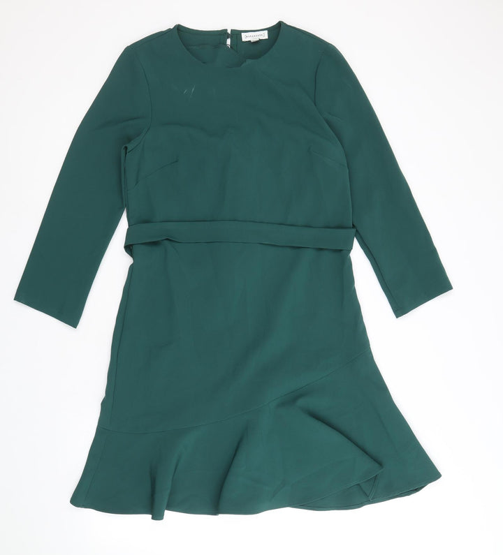Warehouse Womens Green Polyester A-Line Size 10 Round Neck Zip