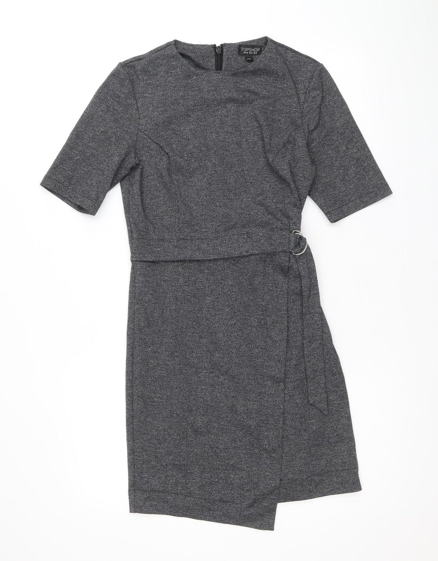 Topshop Womens Grey Polyester A-Line Size 12 Round Neck Zip