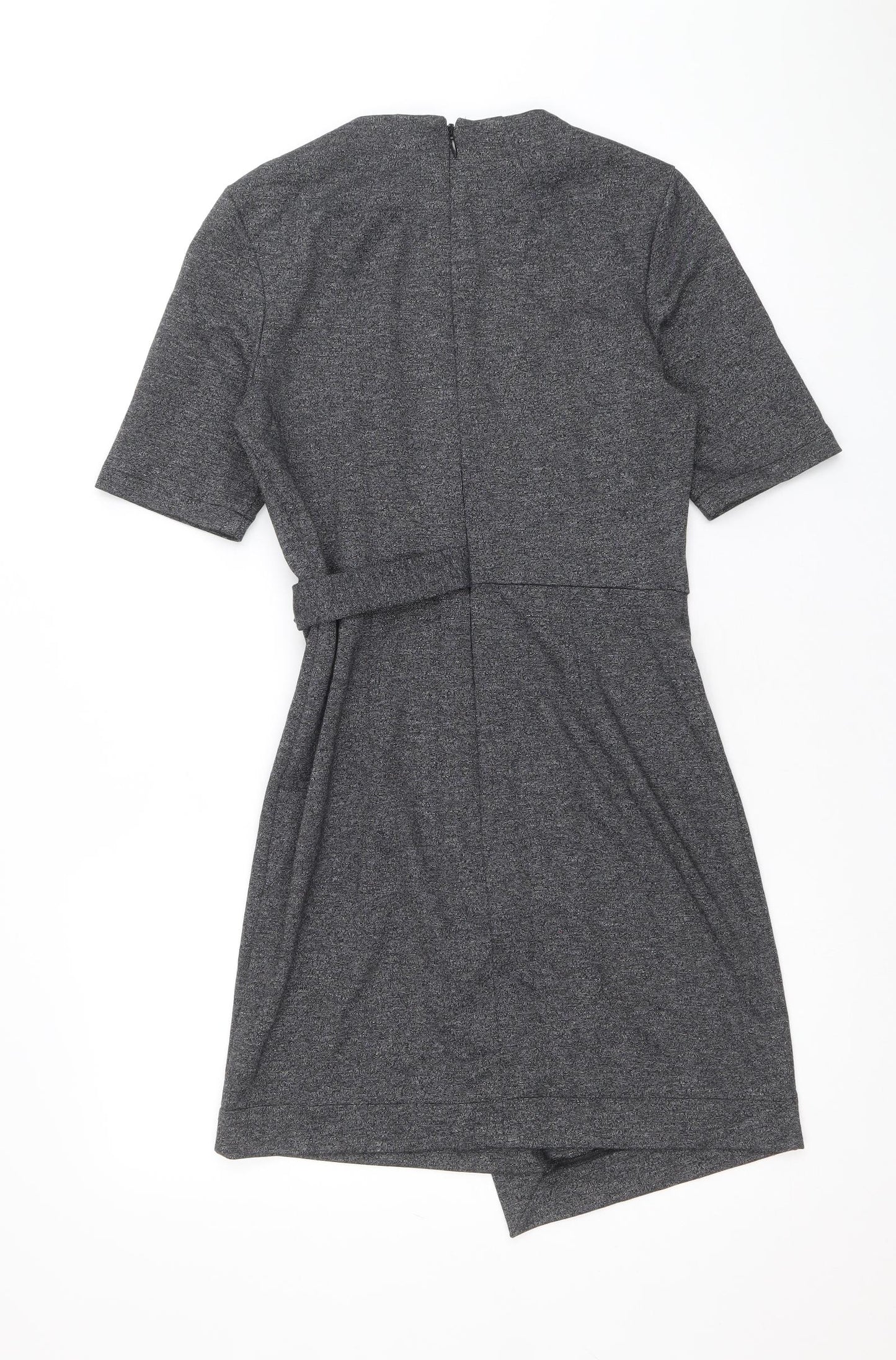 Topshop Womens Grey Polyester A-Line Size 12 Round Neck Zip