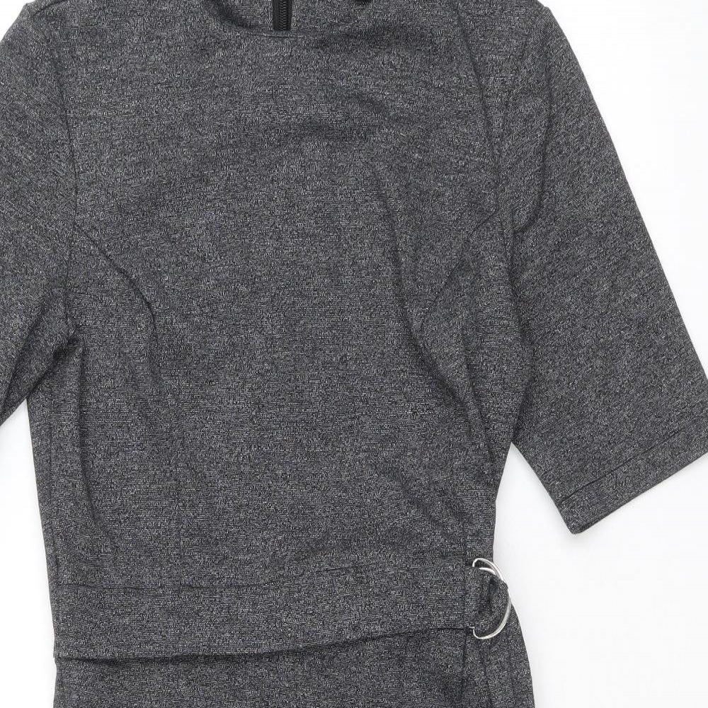 Topshop Womens Grey Polyester A-Line Size 12 Round Neck Zip