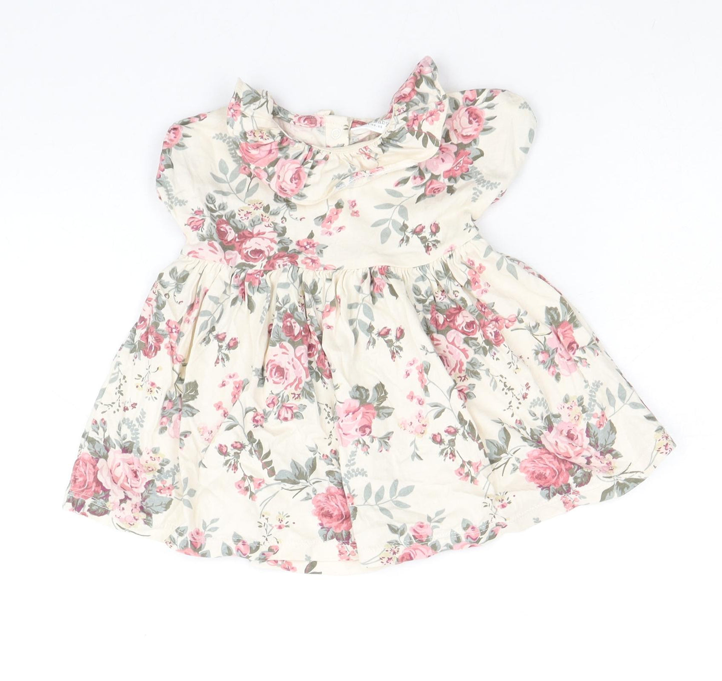 NEXT Girls Multicoloured Floral 100% Cotton Skater Dress Size 3-6 Months Collared Snap