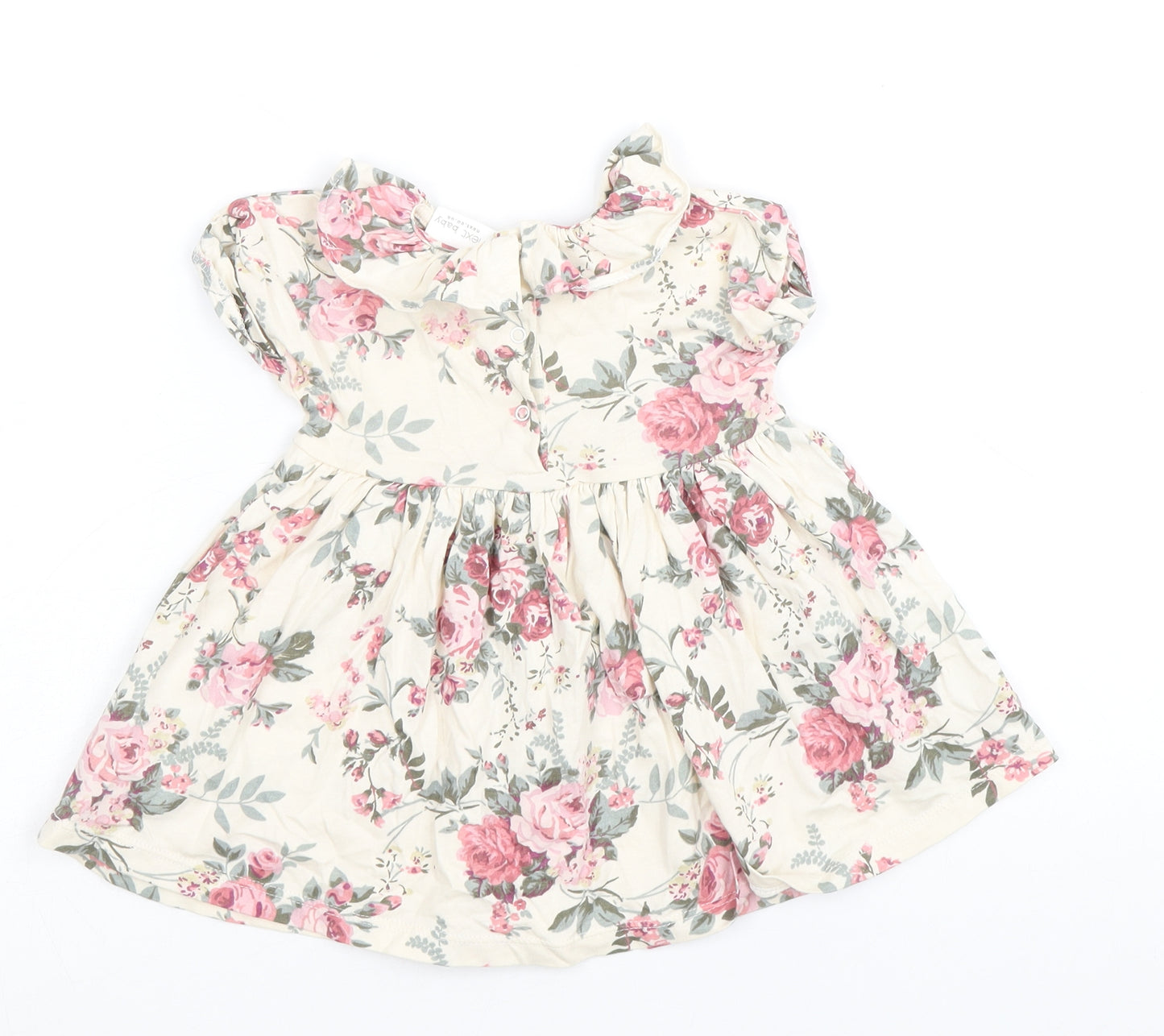 NEXT Girls Multicoloured Floral 100% Cotton Skater Dress Size 3-6 Months Collared Snap