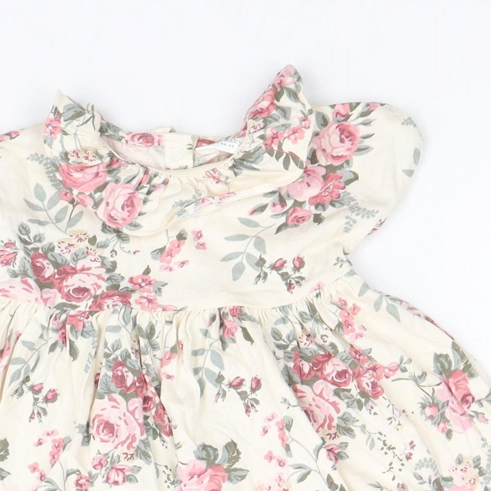 NEXT Girls Multicoloured Floral 100% Cotton Skater Dress Size 3-6 Months Collared Snap