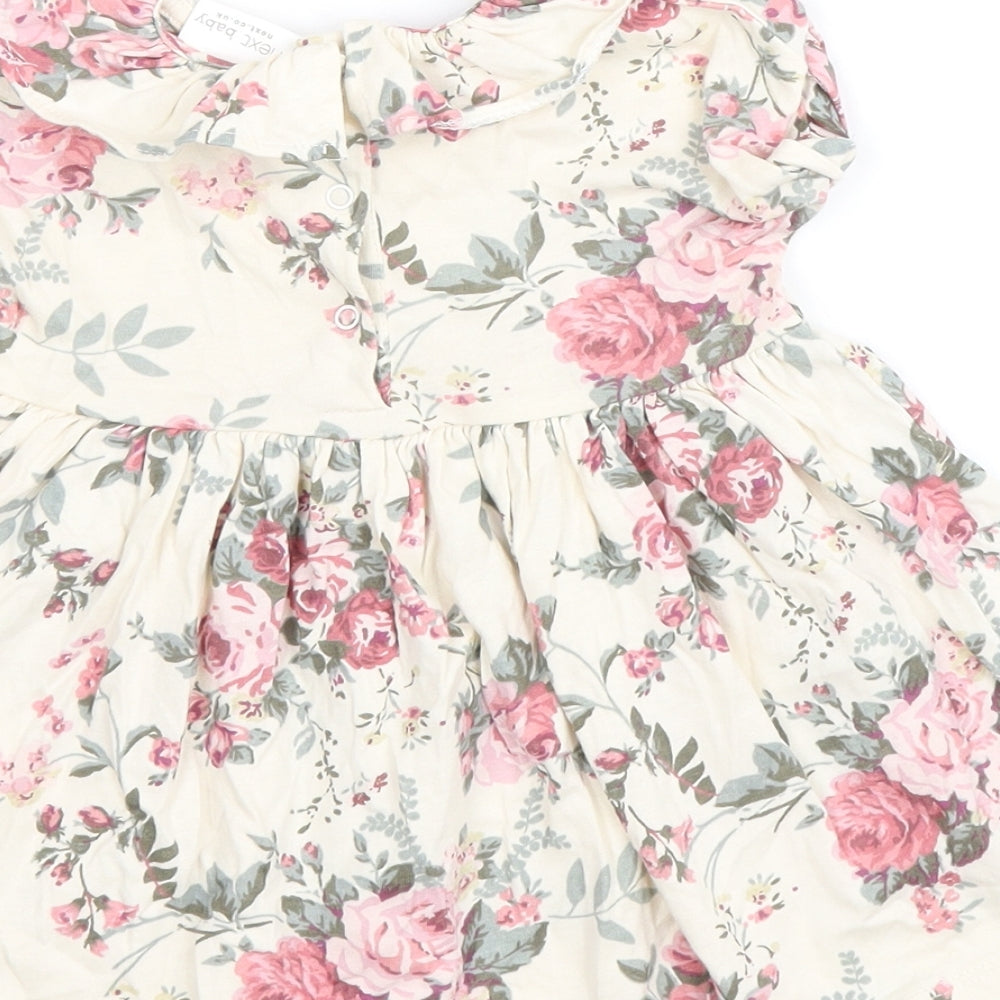 NEXT Girls Multicoloured Floral 100% Cotton Skater Dress Size 3-6 Months Collared Snap