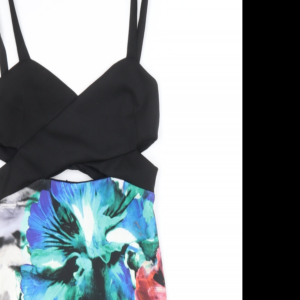 Zara Womens Multicoloured Floral Polyamide Mini Size S V-Neck Zip