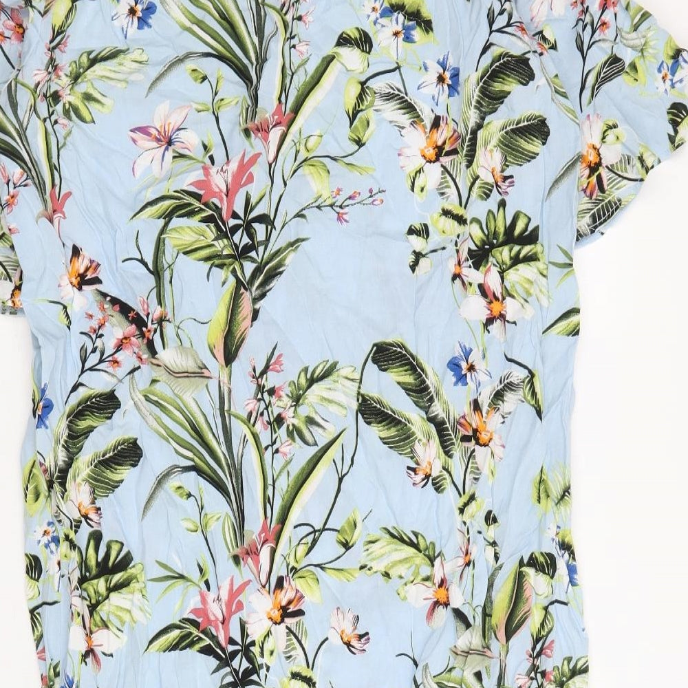 Real Clothing Womens Blue Geometric Viscose A-Line Size M Round Neck Pullover