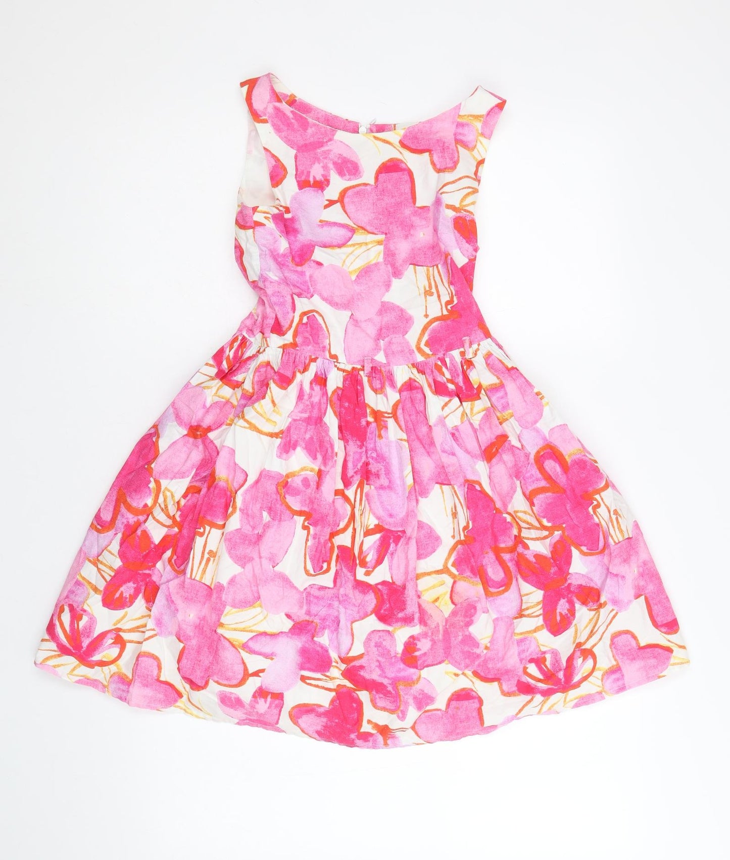 NEXT Girls Multicoloured Floral Cotton Skater Dress Size 8 Years Boat Neck Zip