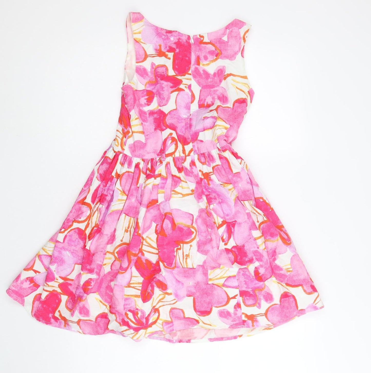 NEXT Girls Multicoloured Floral Cotton Skater Dress Size 8 Years Boat Neck Zip
