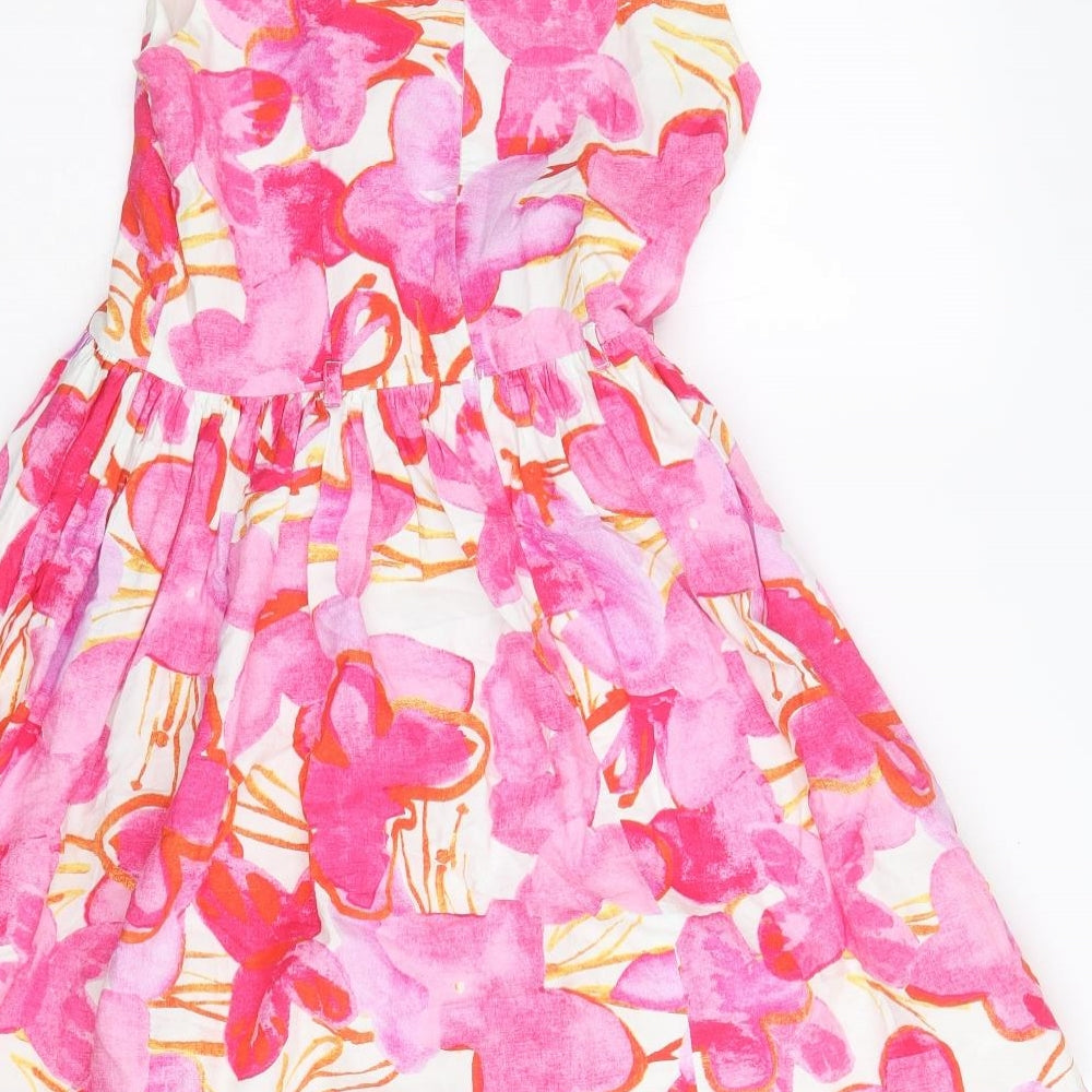 NEXT Girls Multicoloured Floral Cotton Skater Dress Size 8 Years Boat Neck Zip