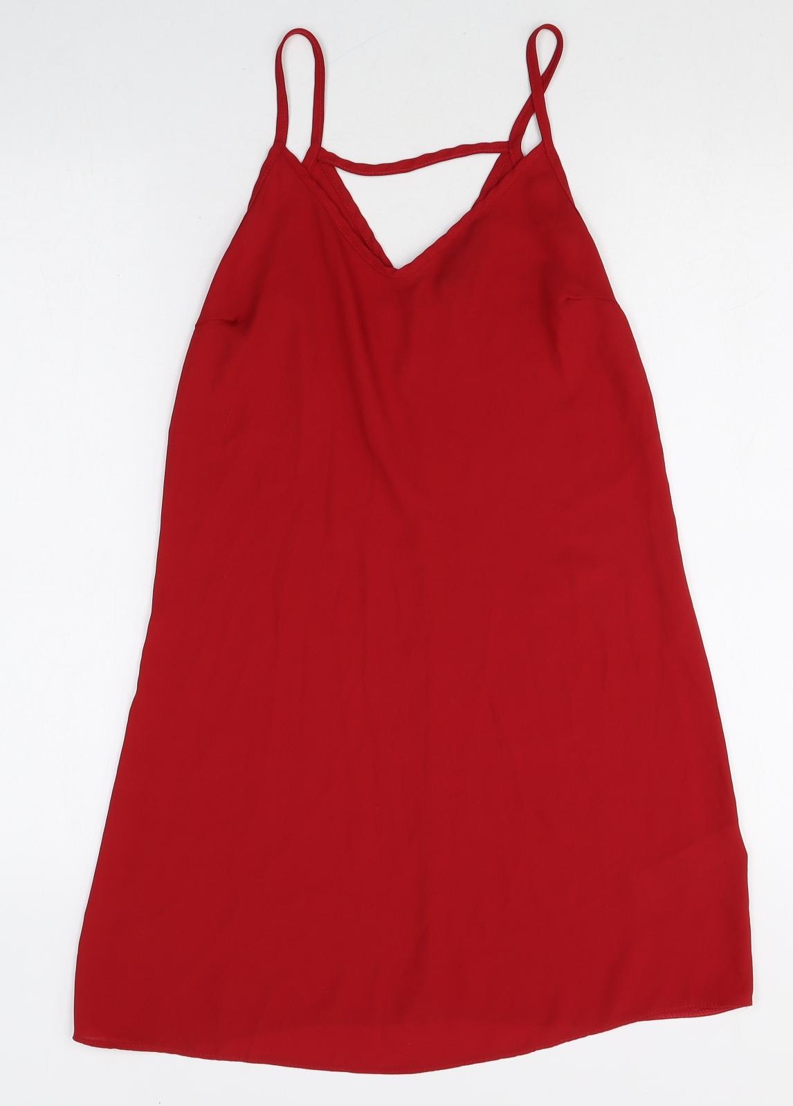 New Look Womens Red Polyester Slip Dress Size 6 V-Neck Pullover