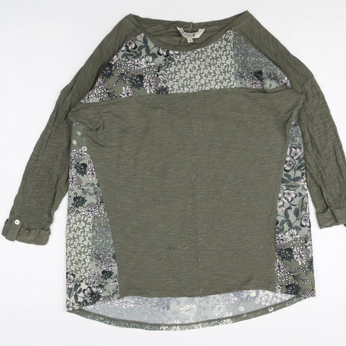 M&Co Womens Green Floral Viscose Basic Blouse Size 10 Boat Neck
