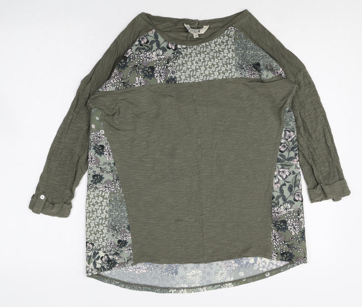 M&Co Womens Green Floral Viscose Basic Blouse Size 10 Boat Neck