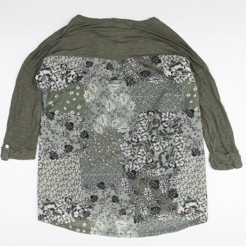 M&Co Womens Green Floral Viscose Basic Blouse Size 10 Boat Neck