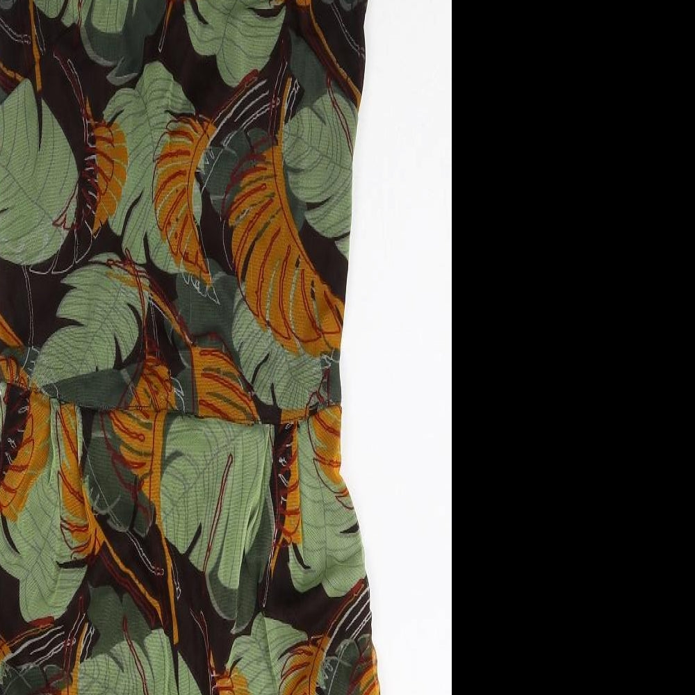 River Island Womens Multicoloured Geometric Polyester Pencil Dress Size 12 Boat Neck Button - Leaf Pattern