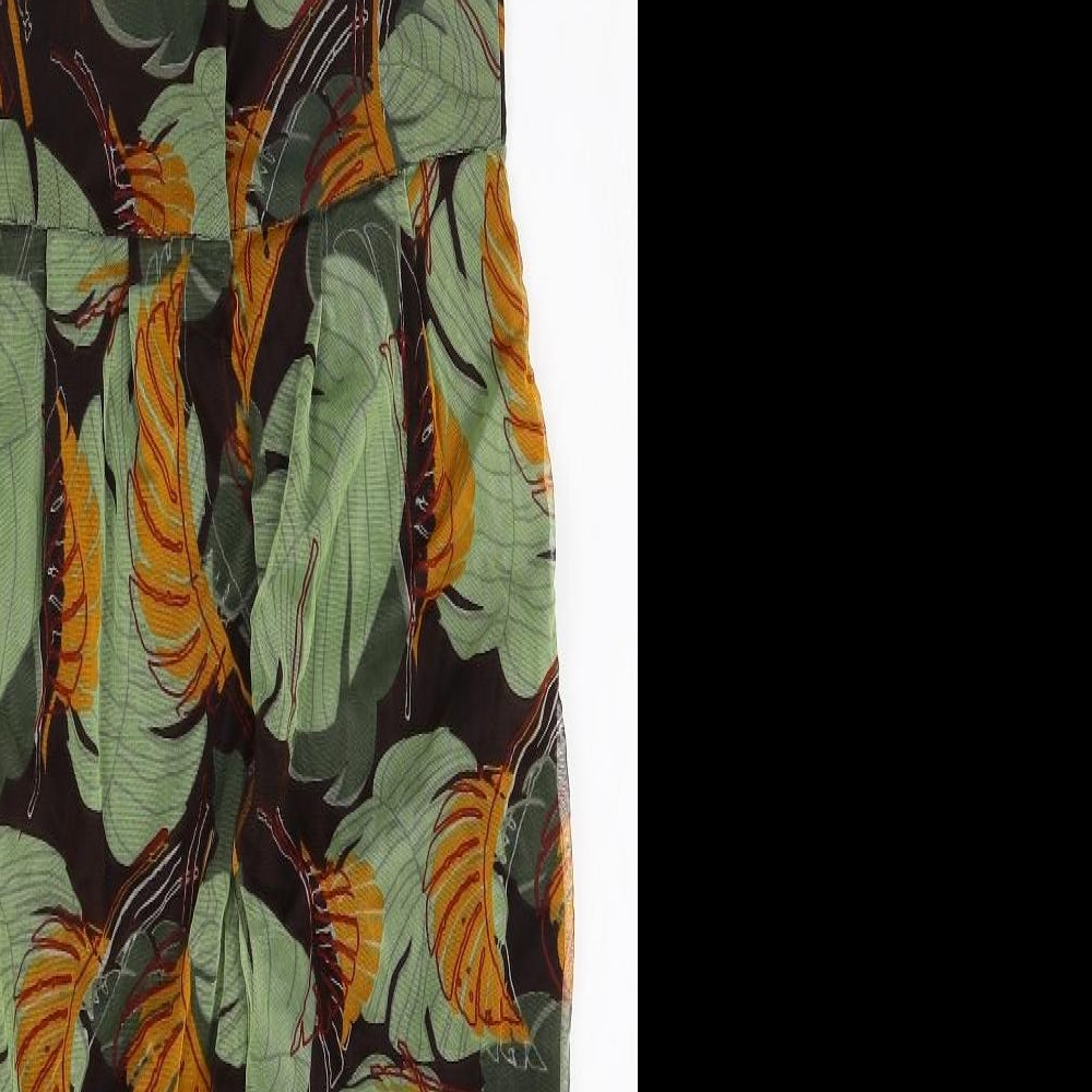 River Island Womens Multicoloured Geometric Polyester Pencil Dress Size 12 Boat Neck Button - Leaf Pattern