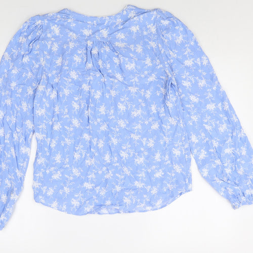 Pre Una Womens Blue Floral Viscose Basic Blouse Size 6 V-Neck
