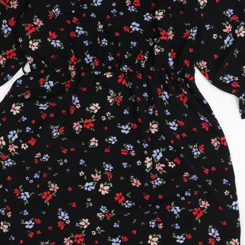 Dorothy Perkins Womens Multicoloured Floral Polyester A-Line Size 18 V-Neck Tie