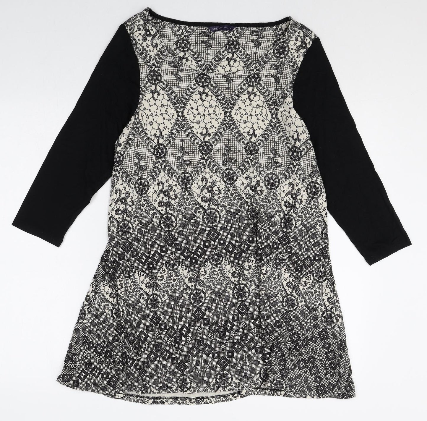 Marks and Spencer Womens Multicoloured Geometric Viscose Shift Size 16 Boat Neck Pullover