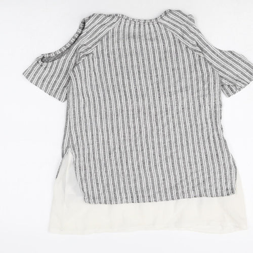 Papaya Womens Grey Viscose Basic Blouse Size 8 Round Neck - Cold Shoulder