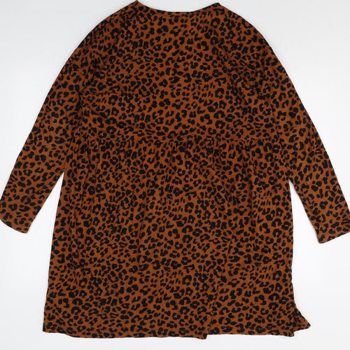 ASOS Womens Brown Animal Print 100% Cotton Trapeze & Swing Size 12 Round Neck Pullover - Leopard Print