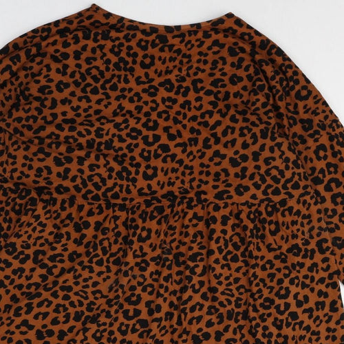 ASOS Womens Brown Animal Print 100% Cotton Trapeze & Swing Size 12 Round Neck Pullover - Leopard Print