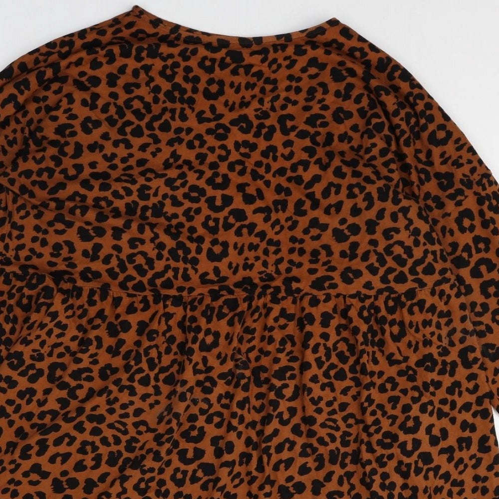 ASOS Womens Brown Animal Print 100% Cotton Trapeze & Swing Size 12 Round Neck Pullover - Leopard Print