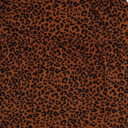 ASOS Womens Brown Animal Print 100% Cotton Trapeze & Swing Size 12 Round Neck Pullover - Leopard Print