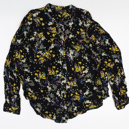 Marks and Spencer Womens Multicoloured Floral Viscose Basic Button-Up Size 8 Round Neck