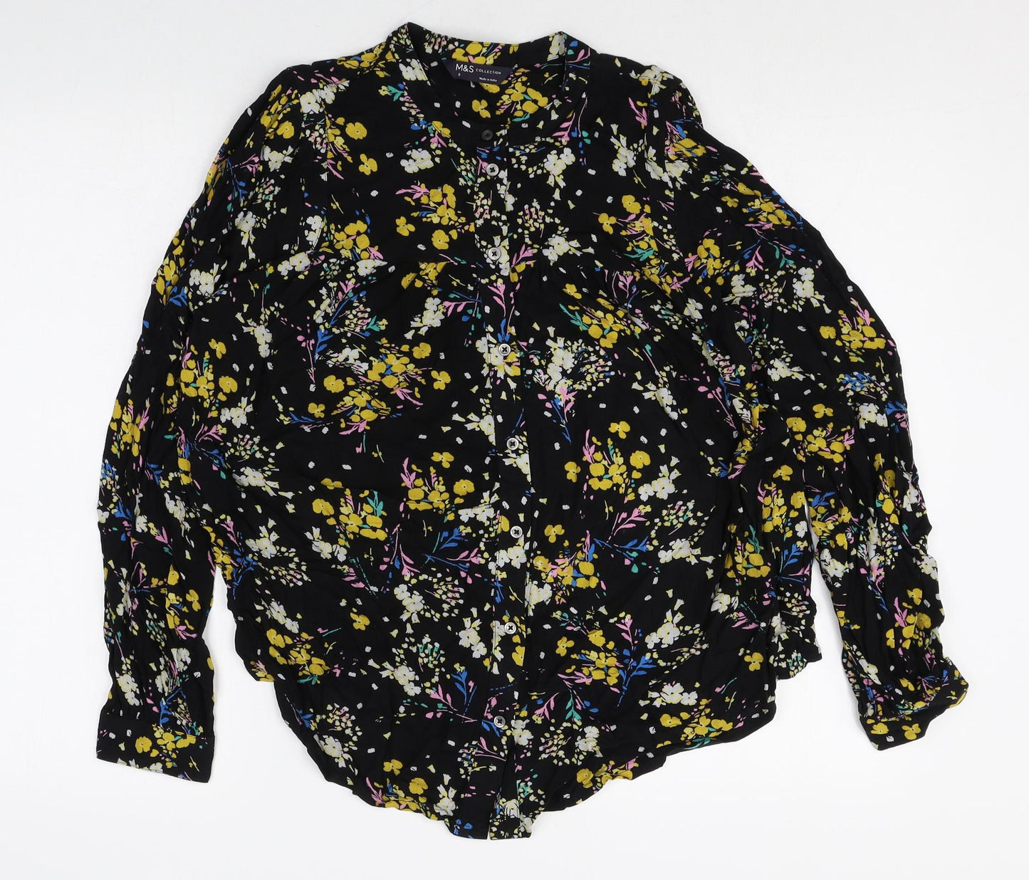 Marks and Spencer Womens Multicoloured Floral Viscose Basic Button-Up Size 8 Round Neck
