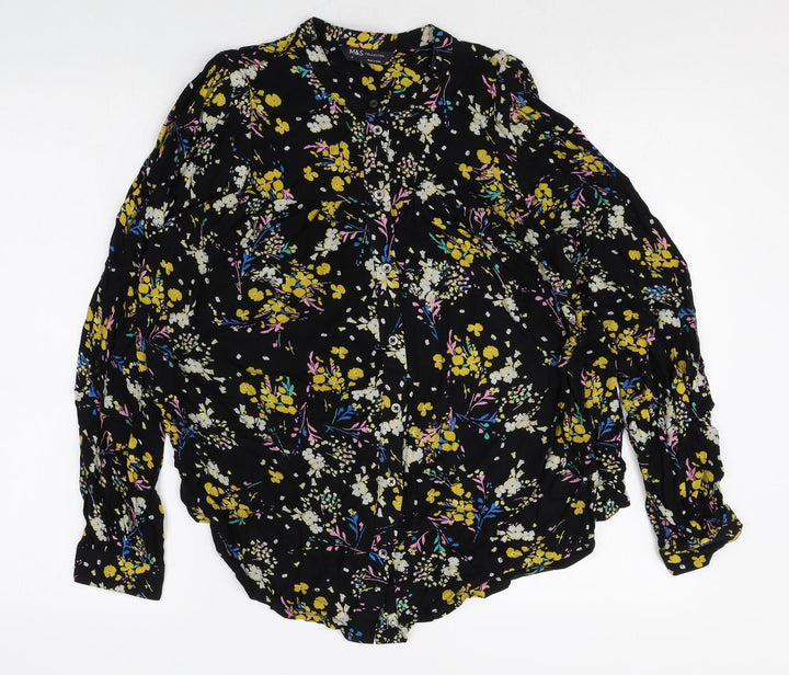 Marks and Spencer Womens Multicoloured Floral Viscose Basic Button-Up Size 8 Round Neck