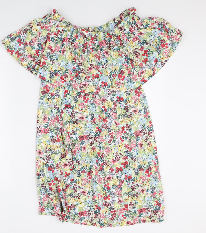 H&M Womens Multicoloured Floral Cotton A-Line Size XS Off the Shoulder Pullover