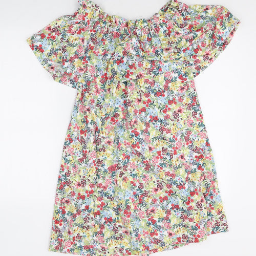 H&M Womens Multicoloured Floral Cotton A-Line Size XS Off the Shoulder Pullover