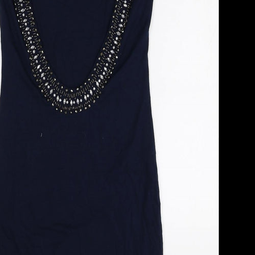 Warehouse Womens Blue Viscose A-Line Size 8 Round Neck Pullover