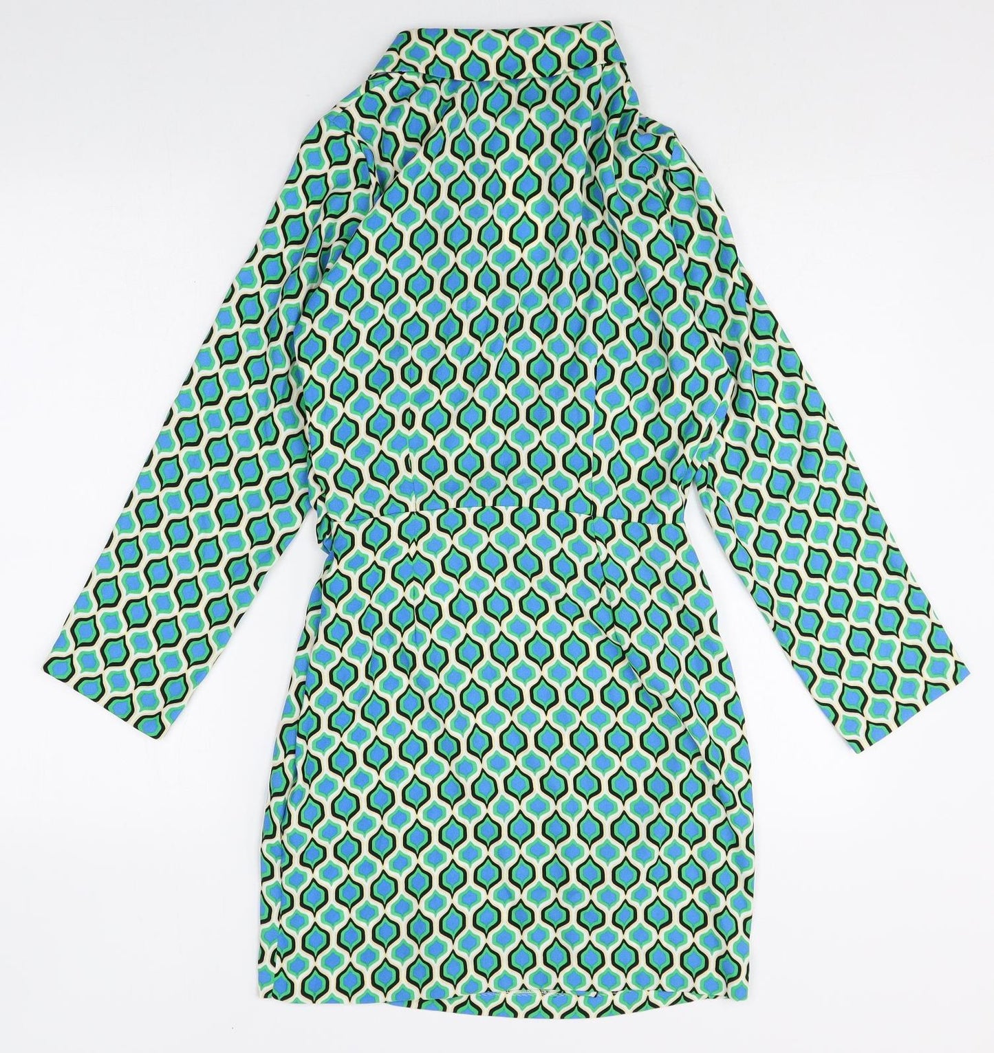 Zara Womens Multicoloured Geometric Polyester Shirt Dress Size S Collared Pullover