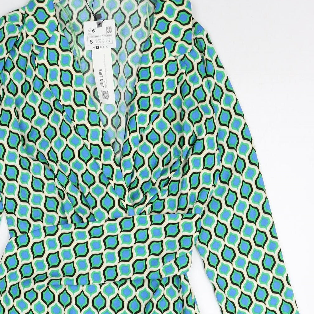 Zara Womens Multicoloured Geometric Polyester Shirt Dress Size S Collared Pullover