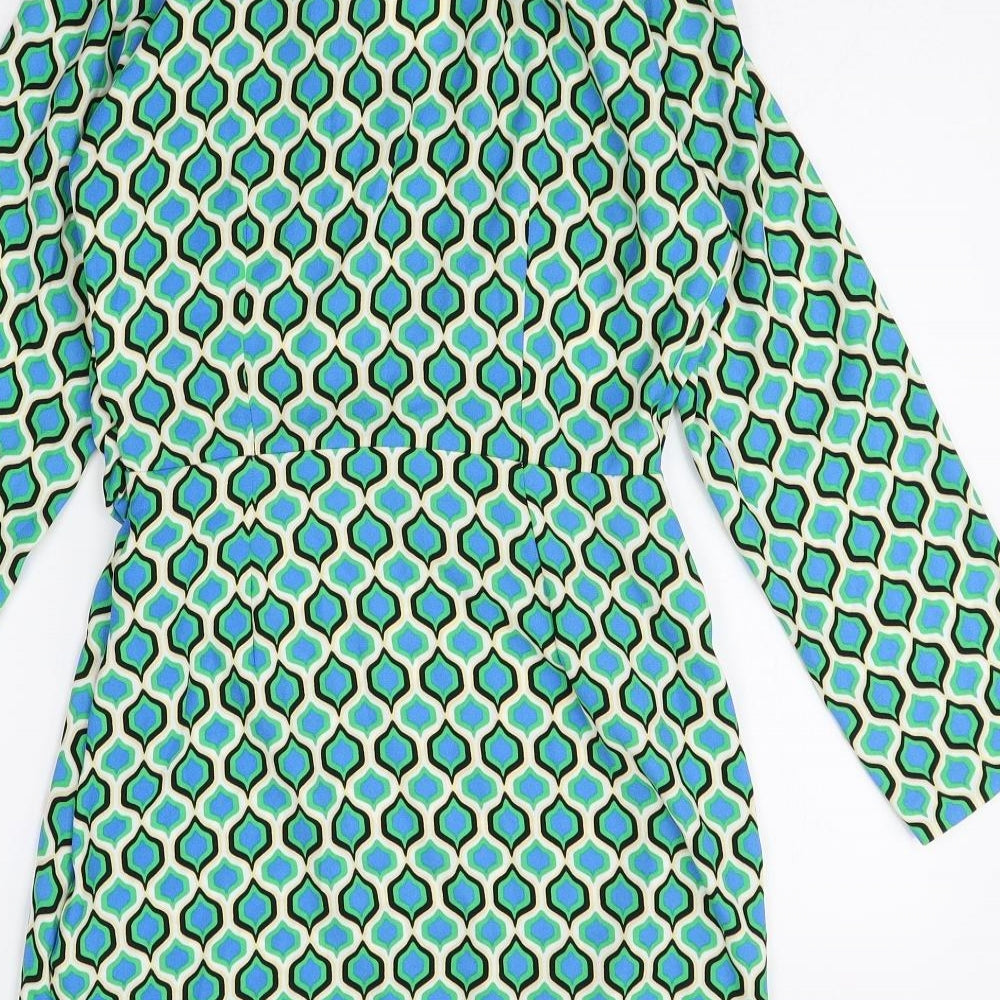 Zara Womens Multicoloured Geometric Polyester Shirt Dress Size S Collared Pullover