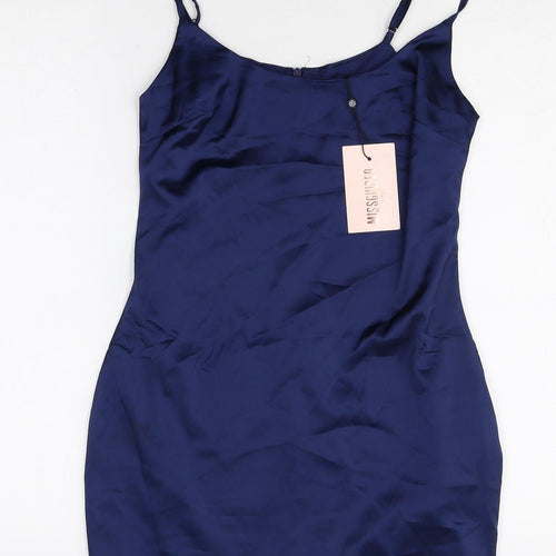 Missguided Womens Blue Polyester Slip Dress Size 10 Round Neck Zip