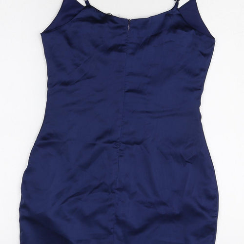 Missguided Womens Blue Polyester Slip Dress Size 10 Round Neck Zip