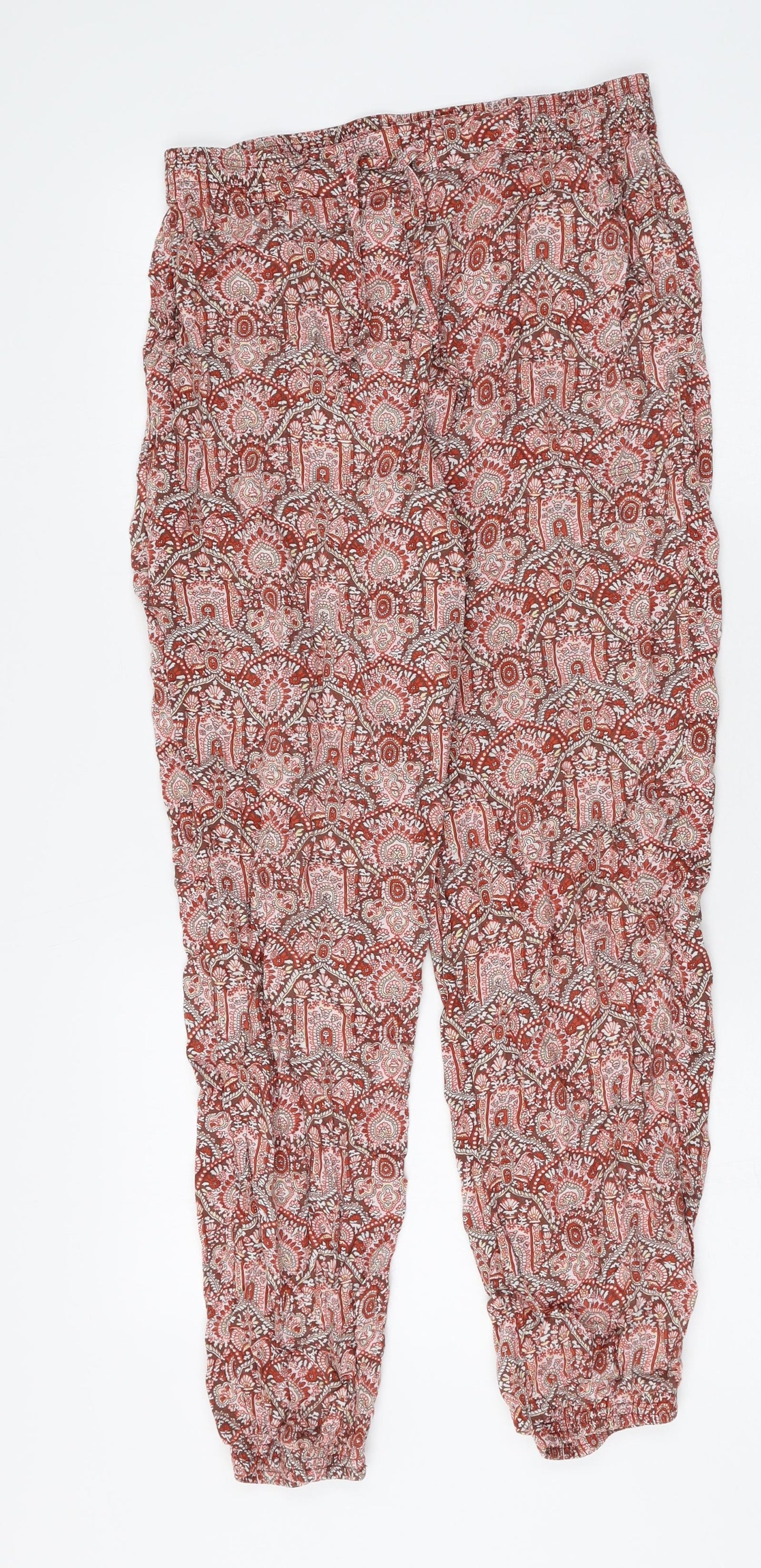 Fat Face Womens Multicoloured Geometric Viscose Harem Trousers Size 10 Regular Drawstring