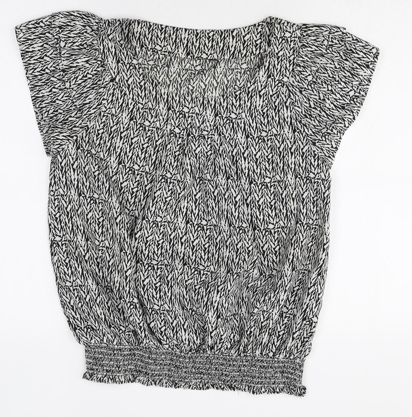 F&F Womens Black Geometric Polyester Basic Blouse Size 14 Scoop Neck