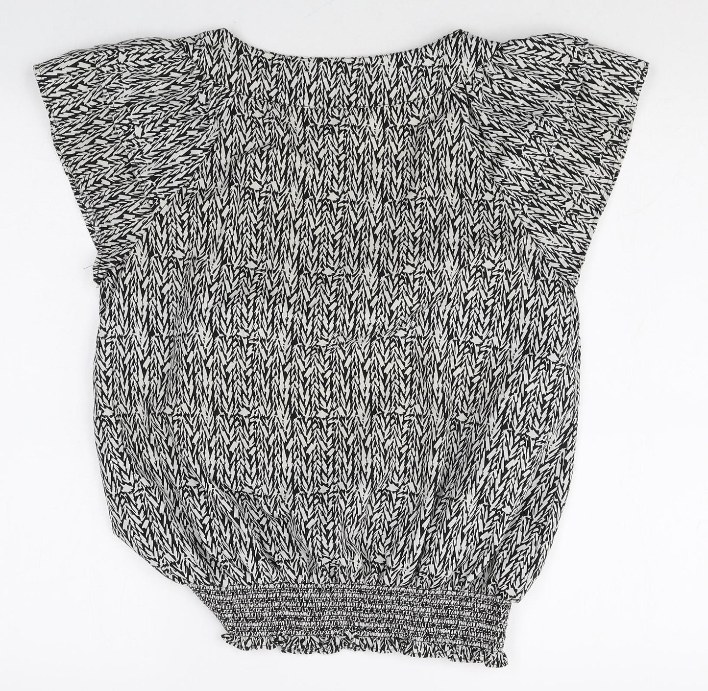 F&F Womens Black Geometric Polyester Basic Blouse Size 14 Scoop Neck