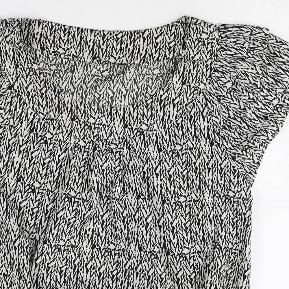 F&F Womens Black Geometric Polyester Basic Blouse Size 14 Scoop Neck
